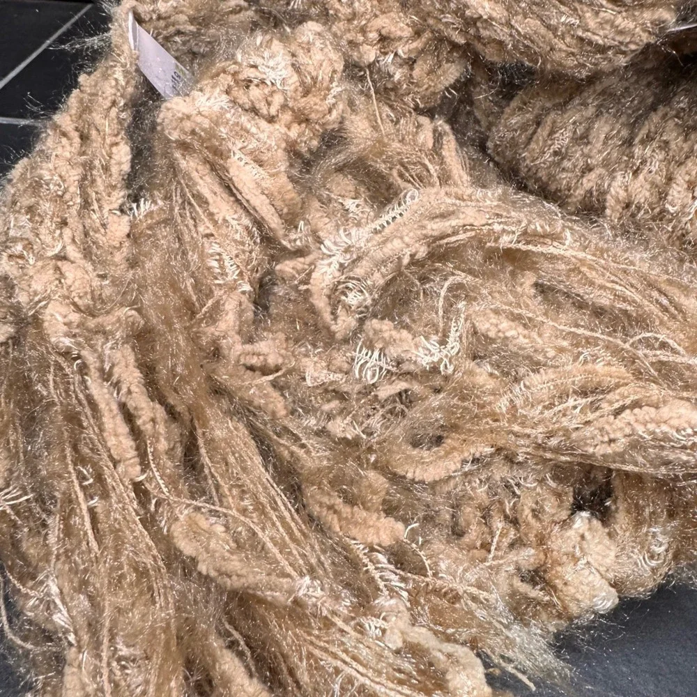NWT New MIXIT Oblong‎ Scarf Wear Multiple Ways Cozy Shaggy Fringe Tan One Size